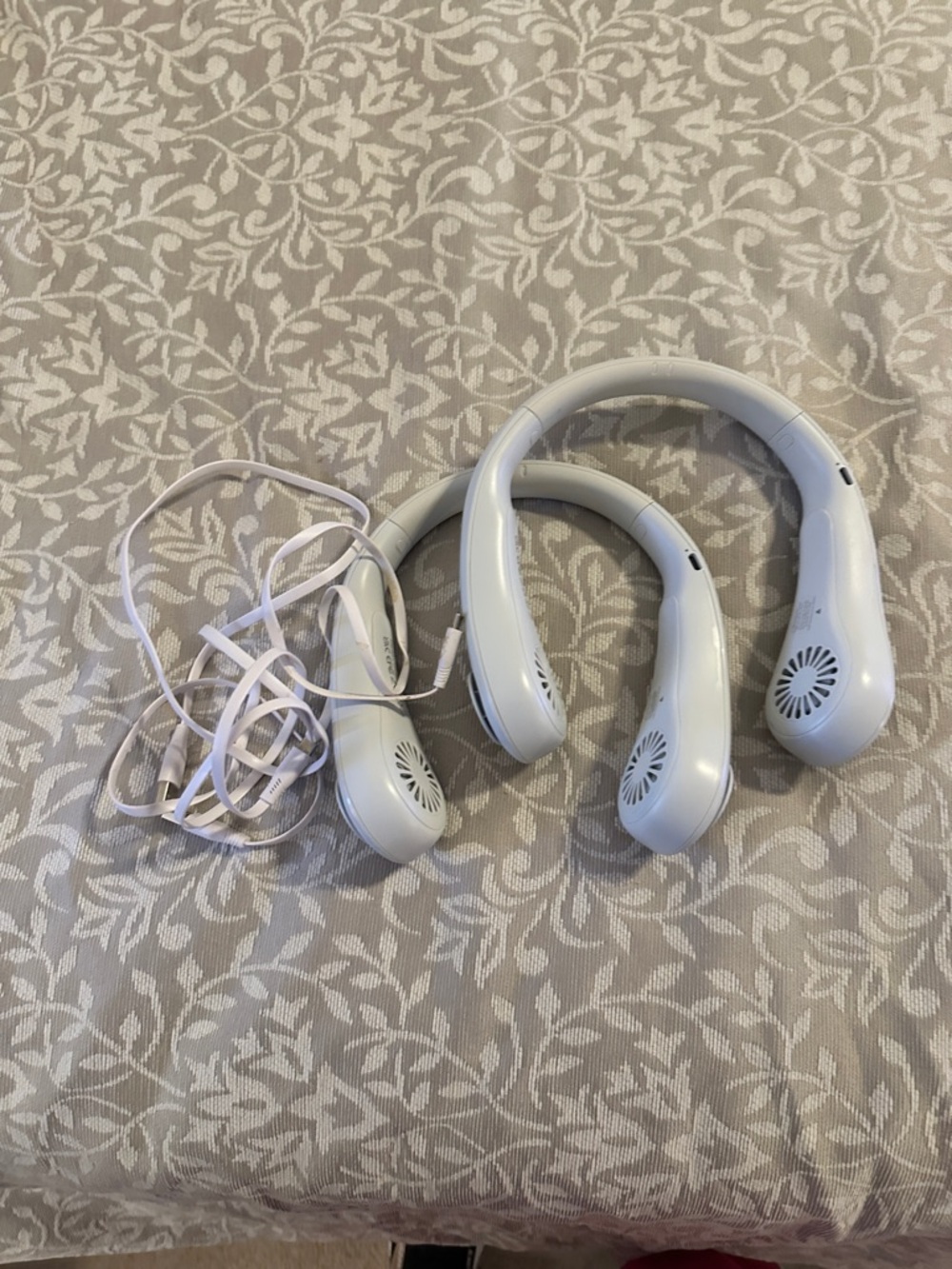 Portable Neck Fan Style Headphones in Light Gray from costco